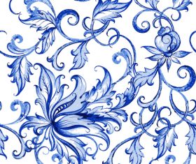 Blue floral decor pattern vector 03