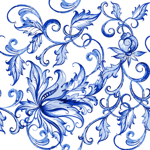 Blue floral decor pattern vector 03