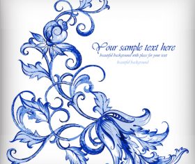 Blue floral retor background vector