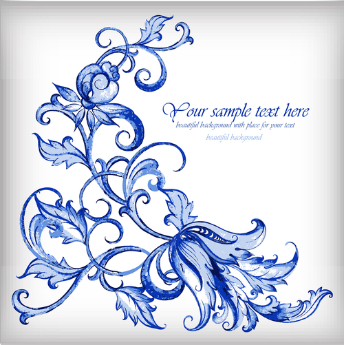Blue floral retor background vector