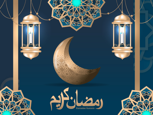 Blue islamic styles background design vector 05