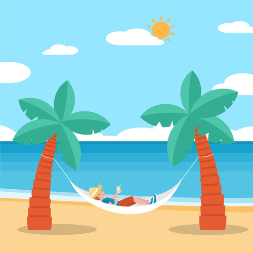 Blue sky white clouds beach seaside holiday vector illustration