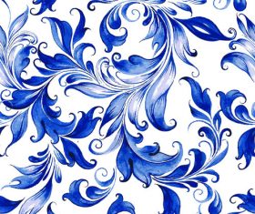 Blue watercolor floral seamless pattern vector 01