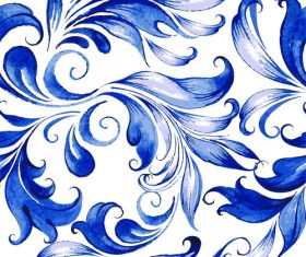 Blue watercolor floral seamless pattern vector 03