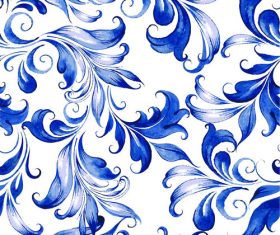 Blue watercolor floral seamless pattern vector 04