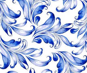 Blue watercolor floral seamless pattern vector 05