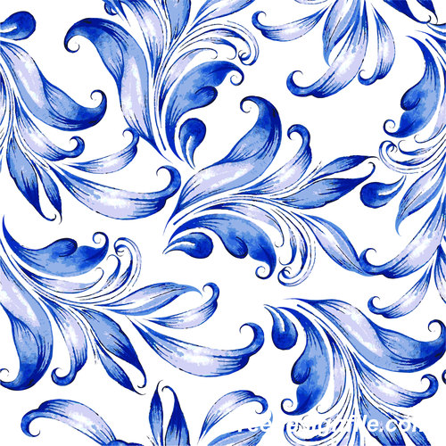 Blue watercolor floral seamless pattern vector 05