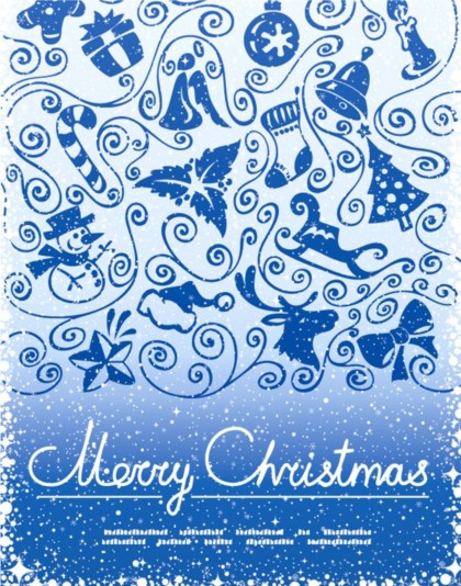 Bright blue Christmas decorations background vectors graphic