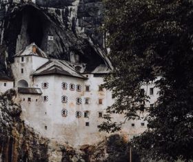 Built against the castle of the mountain Stock Photo 04