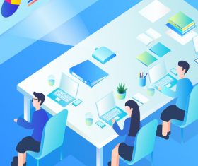 Business office meeting scene vector illustration