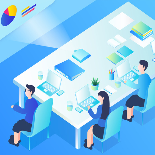 Business office meeting scene vector illustration