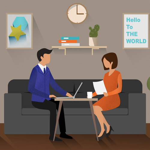 Business office scene character vector illustration