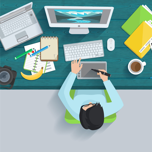 Business office top view vector illustration 01