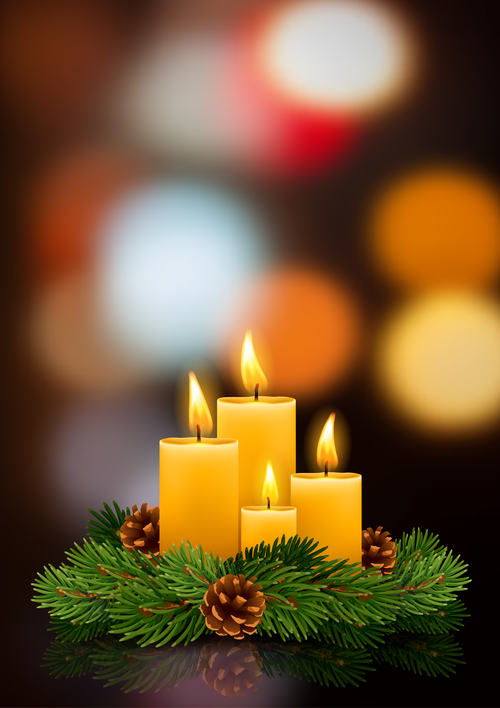 Candle four with blurred christmas background vector