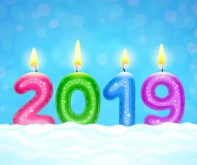 Candle with 2019 new year design and snow vector