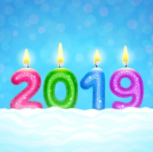 Candle with 2019 new year design and snow vector