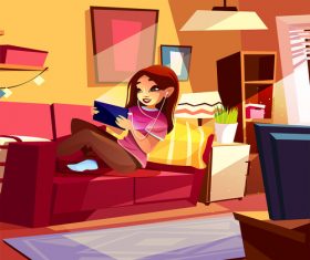 Cartoon girl sitting on the couch vector