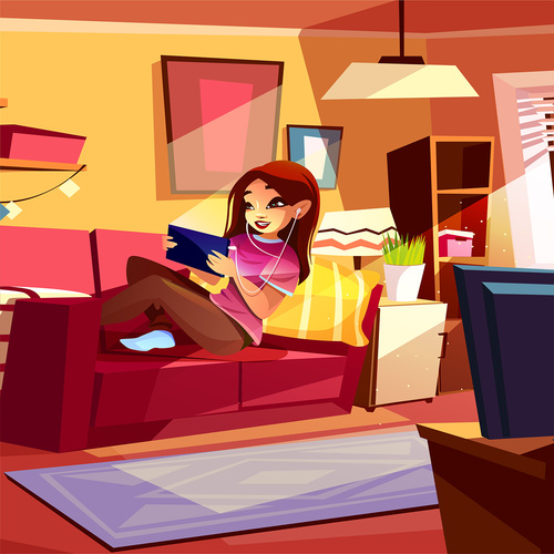 Cartoon girl sitting on the couch vector