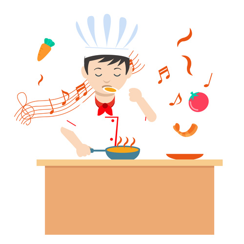 Cartoon hand drawn chef cooking vector illustration