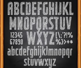 Chalkboard alphabet font hand drawn vector 01