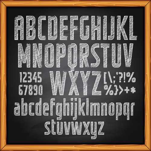 Chalkboard alphabet font hand drawn vector 01