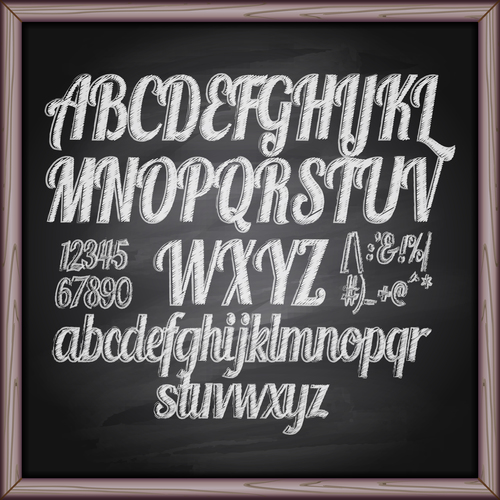 Chalkboard alphabet font hand drawn vector 02