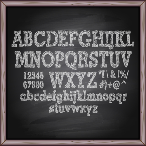 Chalkboard alphabet font hand drawn vector 03