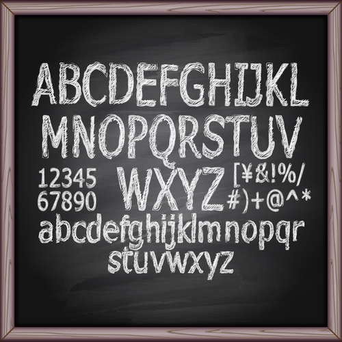 Chalkboard alphabet font hand drawn vector 04