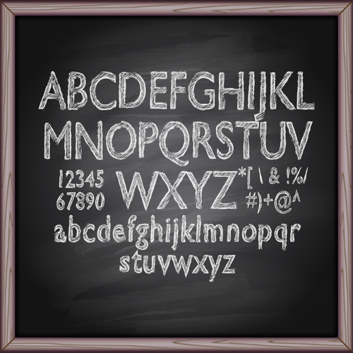 Chalkboard alphabet font hand drawn vector 05