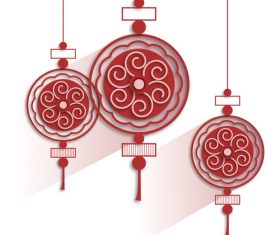 Chinese festive red lantern paper-cut art vector