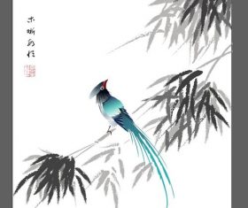 Chinese ink bamboo flower bird vector