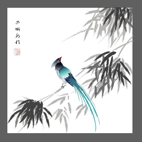 Chinese ink bamboo flower bird vector