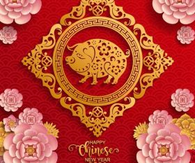 Chinese styles pig year 2019 vector design 01