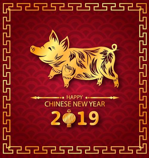 Chinese styles pig year 2019 vector design 05