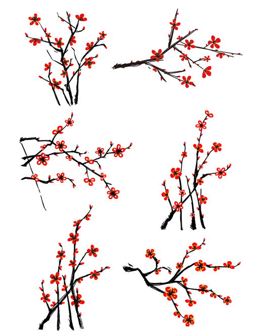 Chinese wind vector plum set illustration elements