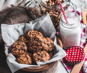 Chocolate chip cookies with milk Stock Photo