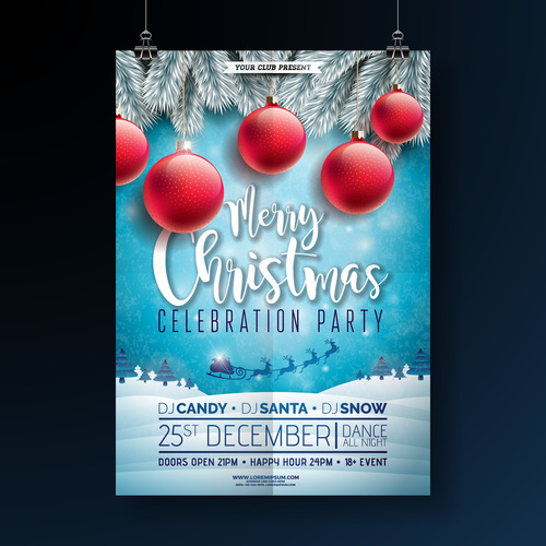 Christams party flyer with poster template vector 05