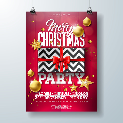 Christams party flyer with poster template vector 06