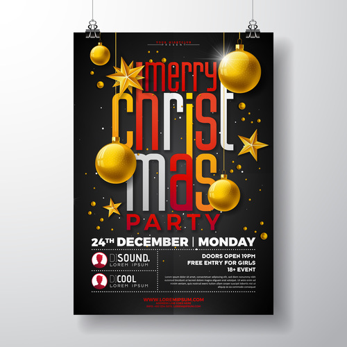 Christams party flyer with poster template vector 07