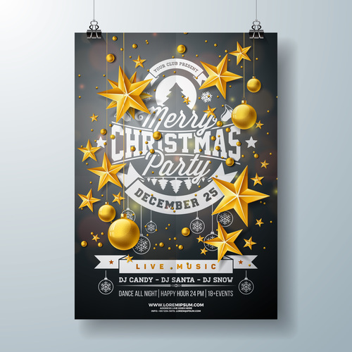 Christams party flyer with poster template vector 11