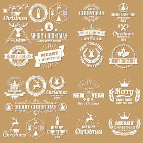 Christams retro logos with labels and badge vectors set 01