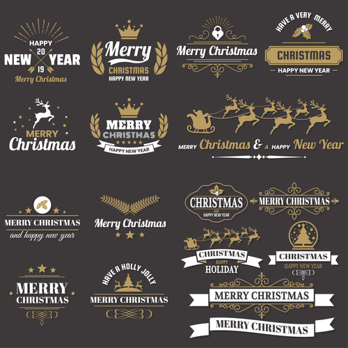 Christams retro logos with labels and badge vectors set 02