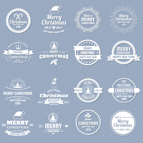 Christams retro logos with labels and badge vectors set 03