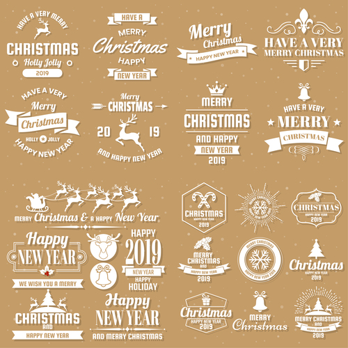 Christams retro logos with labels and badge vectors set 04