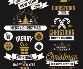 Christams retro logos with labels and badge vectors set 05