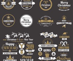 Christams retro logos with labels and badge vectors set 12