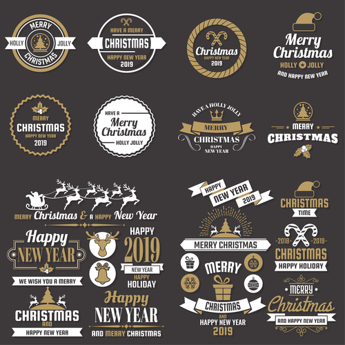 Christams retro logos with labels and badge vectors set 12