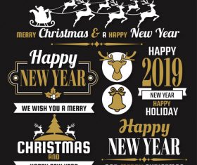 Christams retro logos with labels and badge vectors set 07