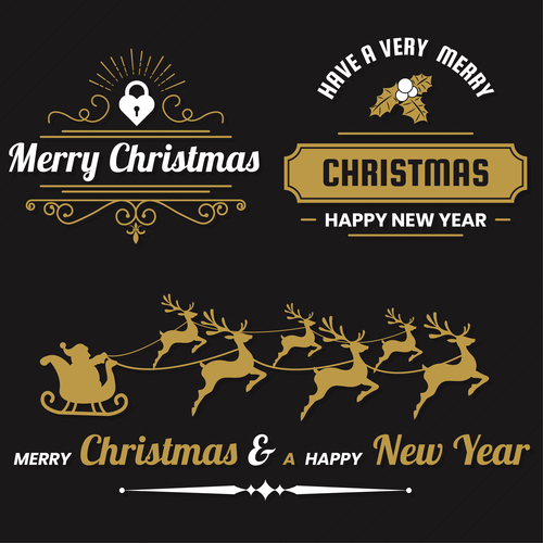 Christams retro logos with labels and badge vectors set 11