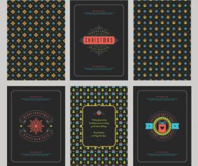 Christmas card with pattern and labels vector kit 01